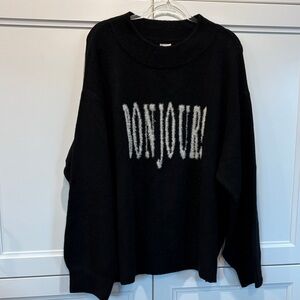 ‘BONJOUR’ Oh So Soft Black Sweater, Sparkly Silver Lettering NWOT •  Size 3X